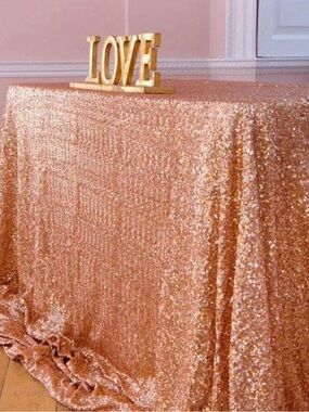 Terracotta / Deep Rose Gold Sequin Tablecloth 60x102 inches Rectangle